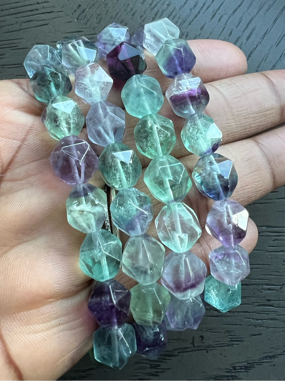 Faceted fluorite bracelet 9mm SIZE 6.5’ ( ONE )